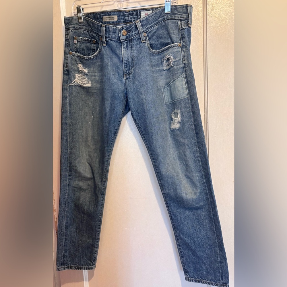 AG Adriano Goldschmied Nikki Crop Jeans Distressed Patchwork Straight Leg Sz 29